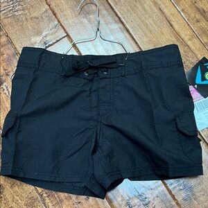 Kanu Black Drawstring Cargo Swim Shorts, size 0 newt